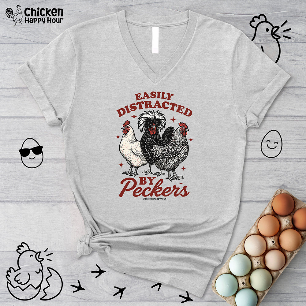 Easily Distracted By Peckers V-Neck Tee
