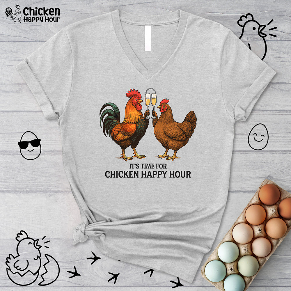 It’s time for Chicken Happy Hour With Rooster and Hen V-Neck Tee