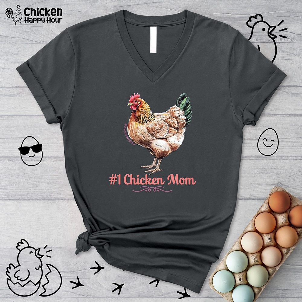 #1 Chicken Mom V-Neck Tee