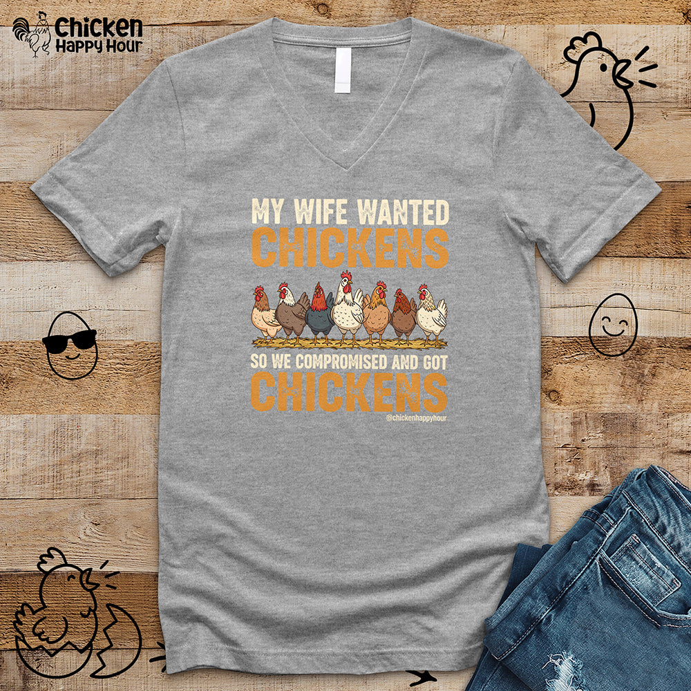 My Wife Wanted Chickens V-Neck Tee