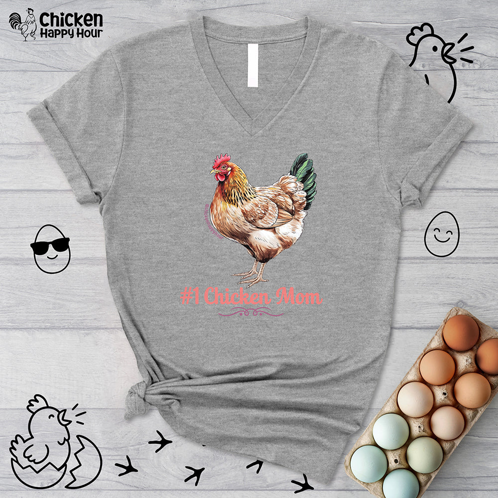 #1 Chicken Mom V-Neck Tee