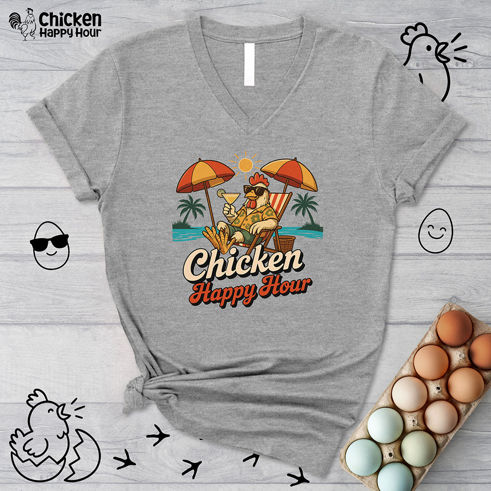 Chicken Happy Hour Beachy Chicken V-Neck Tee
