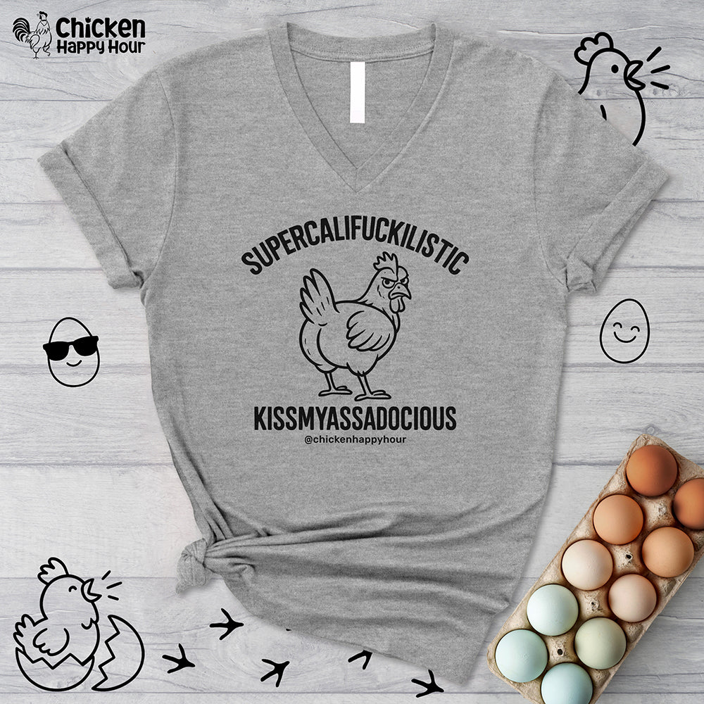Supercalifuckilistic Kissmyassadocious Black V-Neck Tee