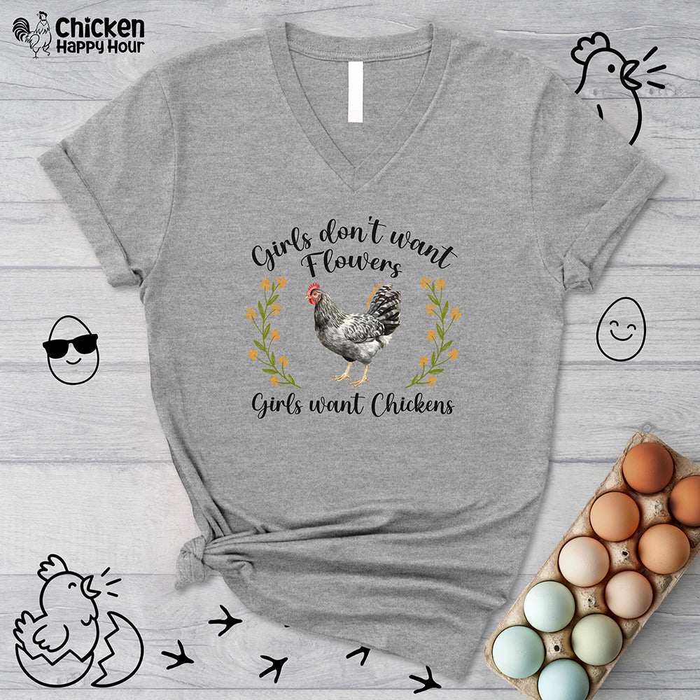 Girls Want Chickens V-Neck Tee