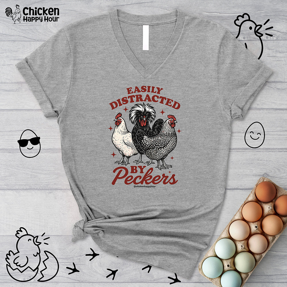 Easily Distracted By Peckers V-Neck Tee