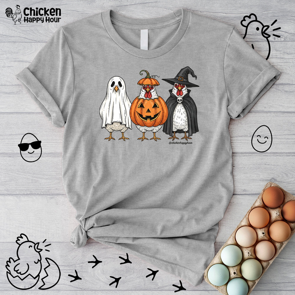 Chickens Wearing Halloween Costumes Unisex Tee