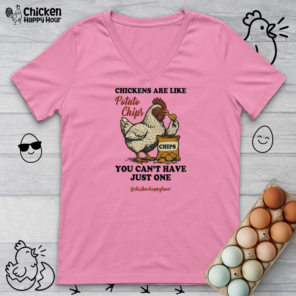 Chickens are Like Potato Chips V-Neck Tee