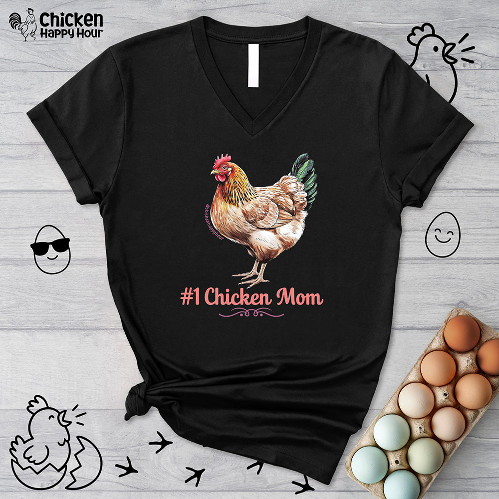 #1 Chicken Mom V-Neck Tee