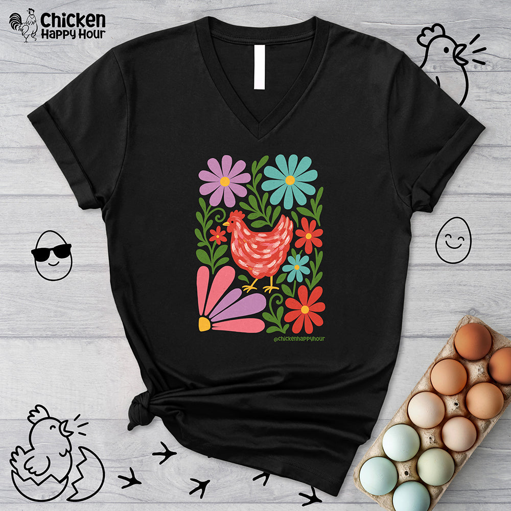 Chicken Blooms V-Neck Tee