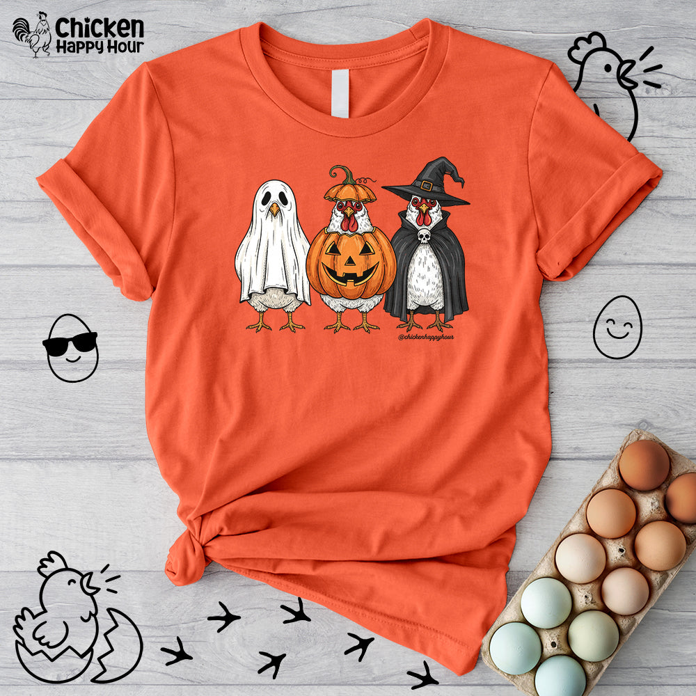 Chickens Wearing Halloween Costumes Unisex Tee
