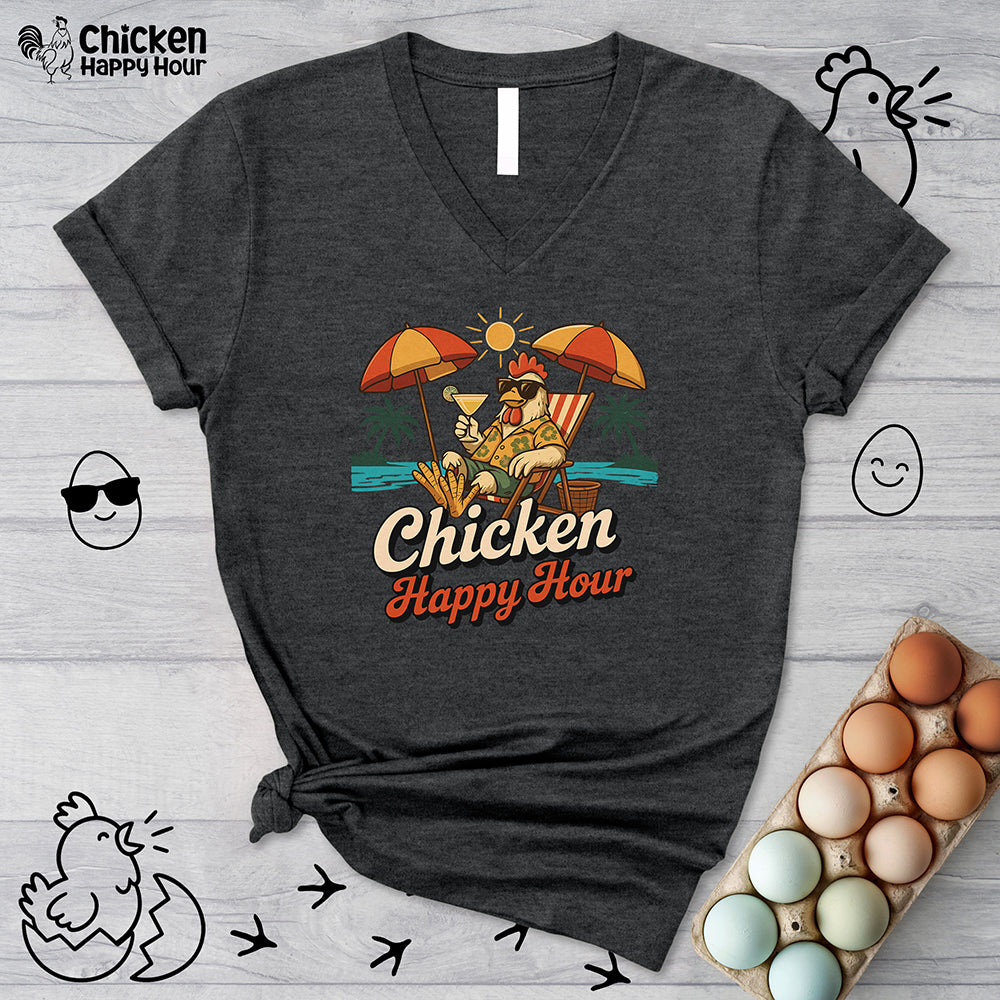Chicken Happy Hour Beachy Chicken V-Neck Tee