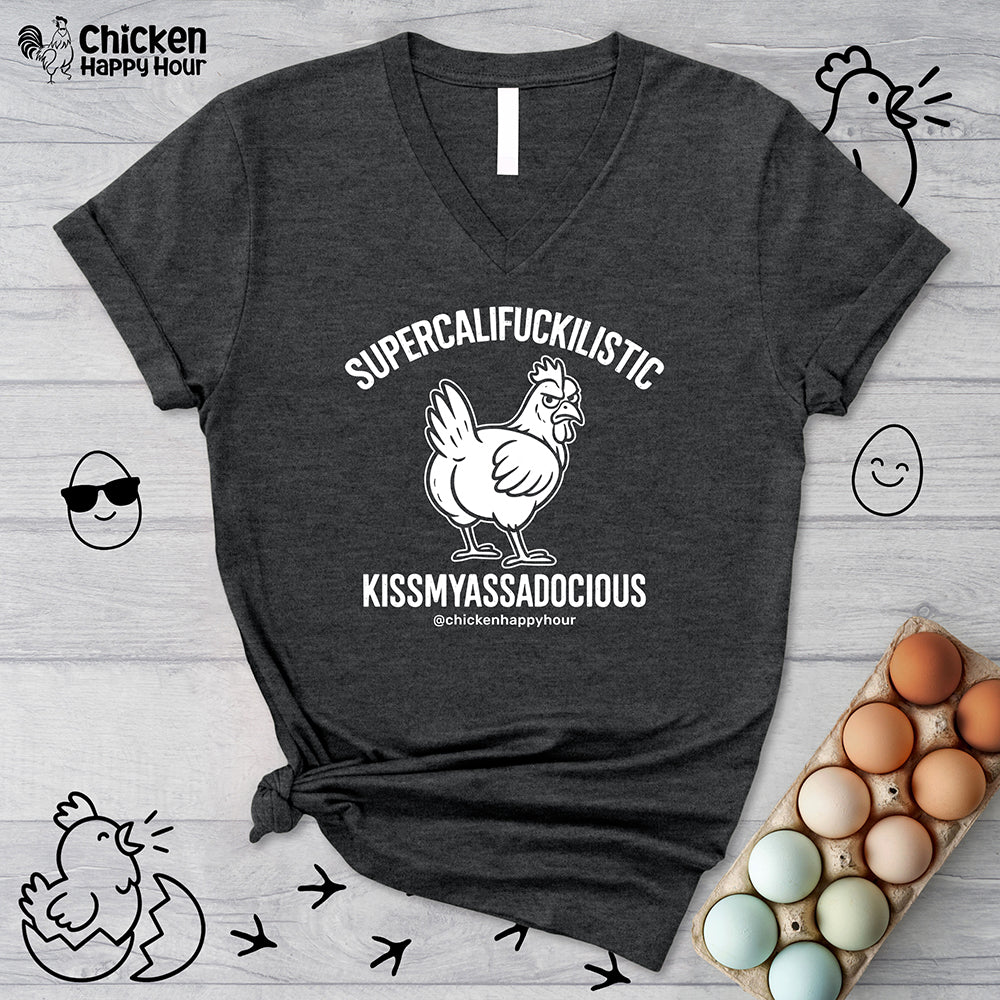 Supercalifuckilistic Kissmyassadocious White V-Neck Tee