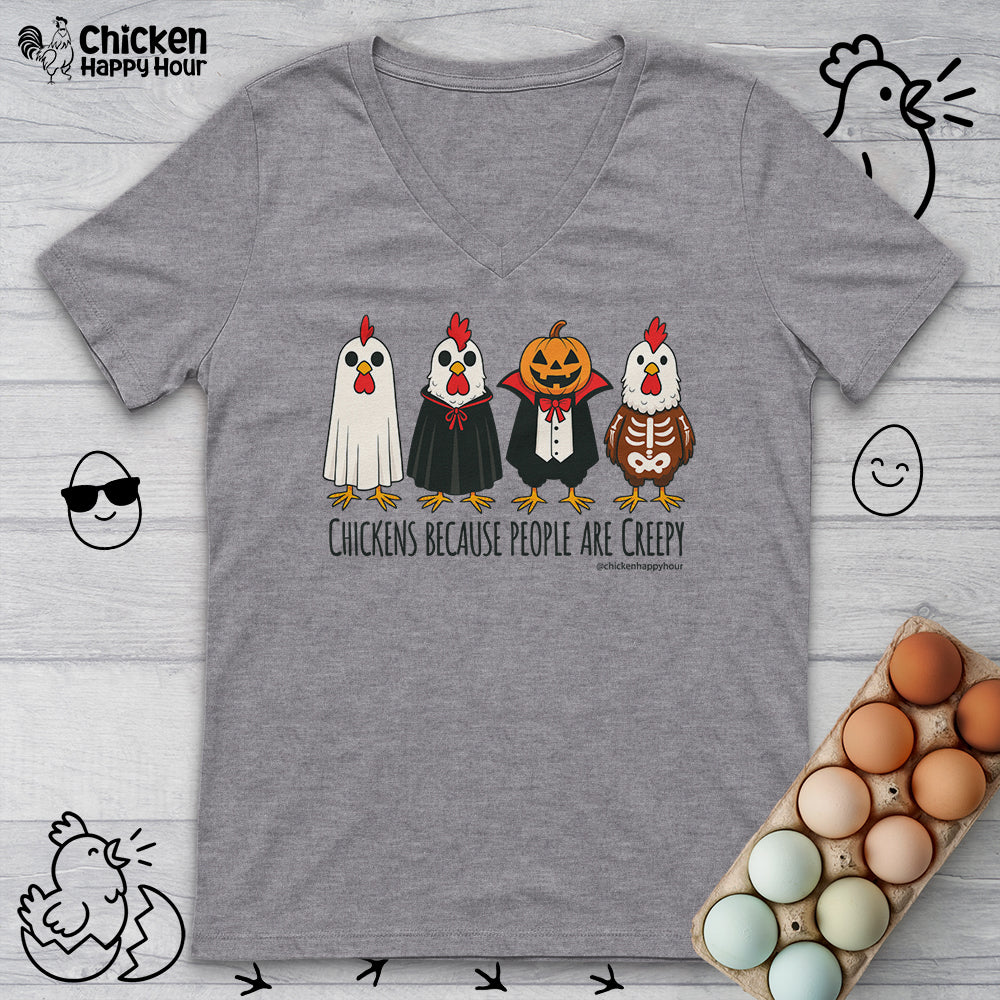 Chickens Because People Are Creepy V-Neck Tee