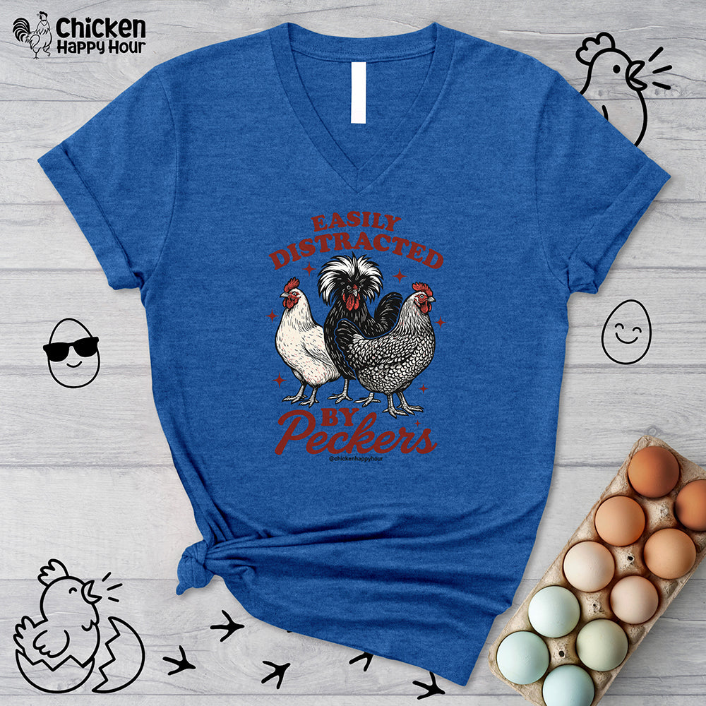 Easily Distracted By Peckers V-Neck Tee