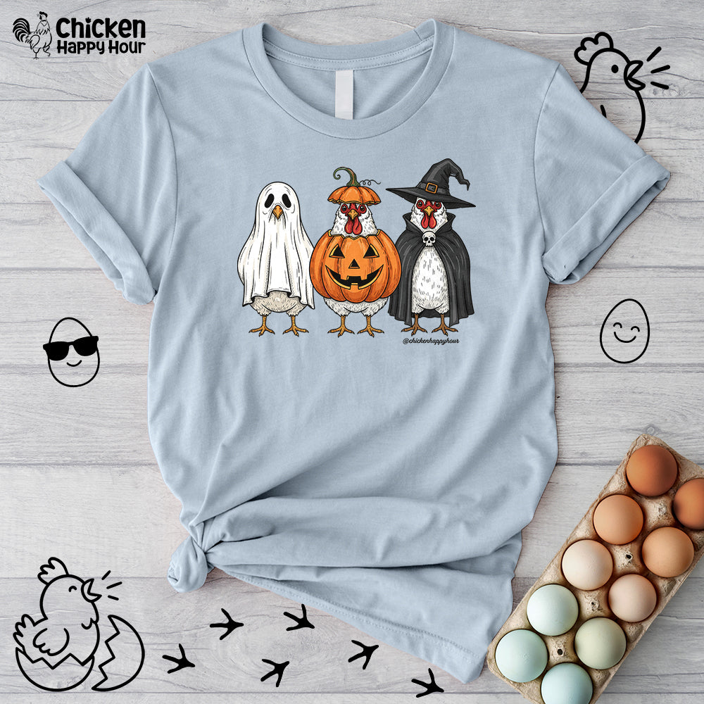 Chickens Wearing Halloween Costumes Unisex Tee