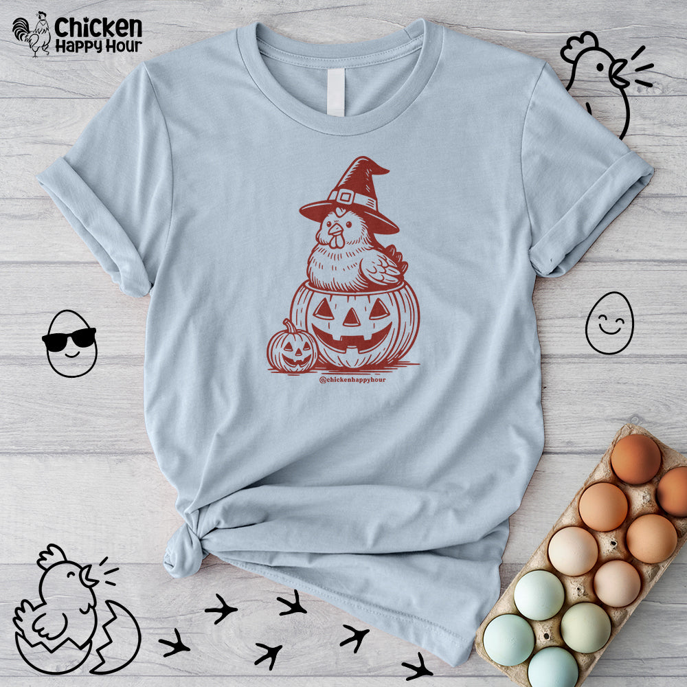 Halloween Chicken Witch in Pumpkin Unisex Tee