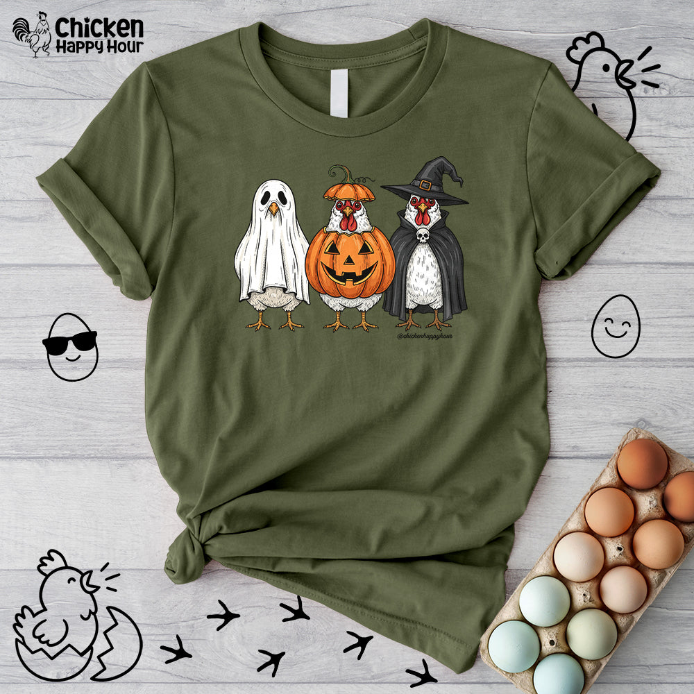 Chickens Wearing Halloween Costumes Unisex Tee