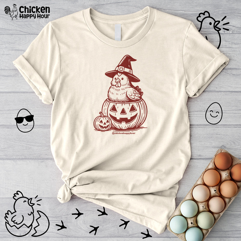 Halloween Chicken Witch in Pumpkin Unisex Tee