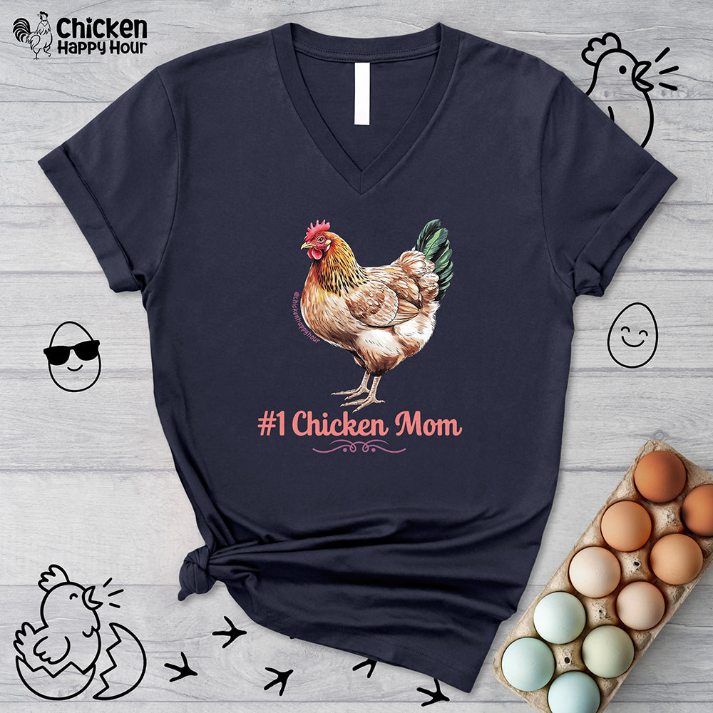 #1 Chicken Mom V-Neck Tee