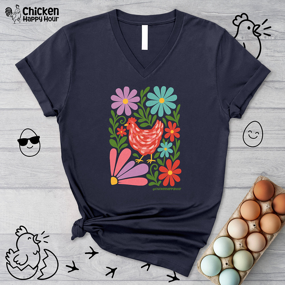 Chicken Blooms V-Neck Tee