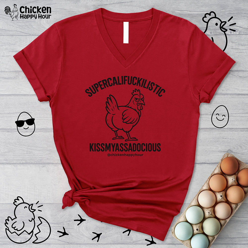 Supercalifuckilistic Kissmyassadocious Black V-Neck Tee