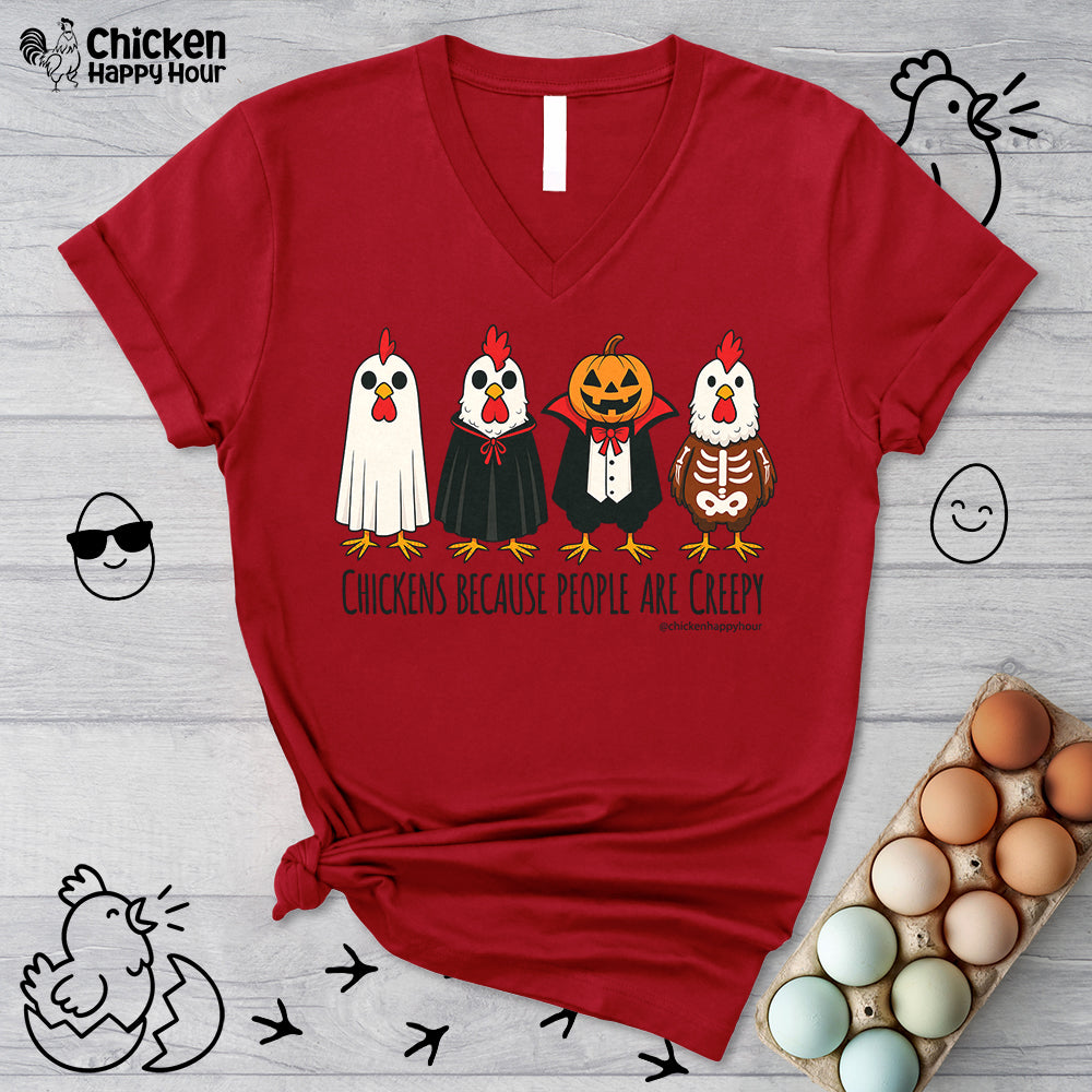 Chickens Because People Are Creepy V-Neck Tee