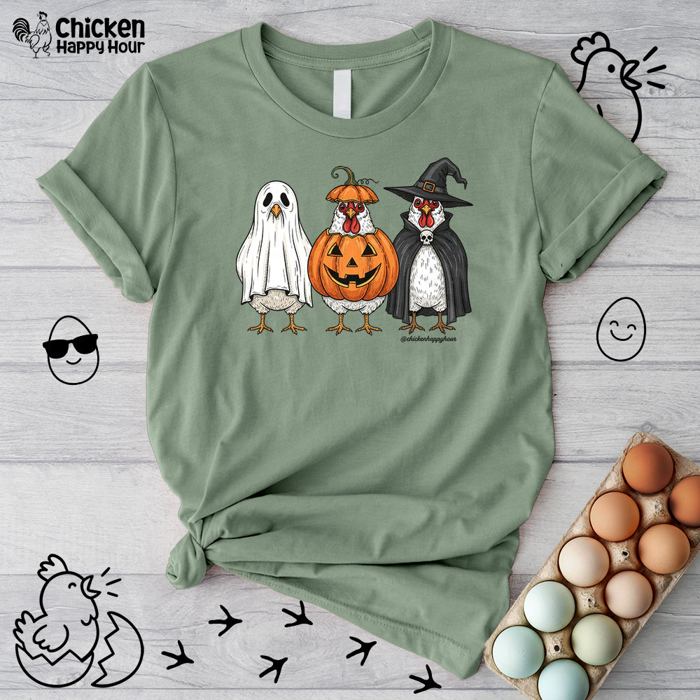 Chickens Wearing Halloween Costumes Unisex Tee