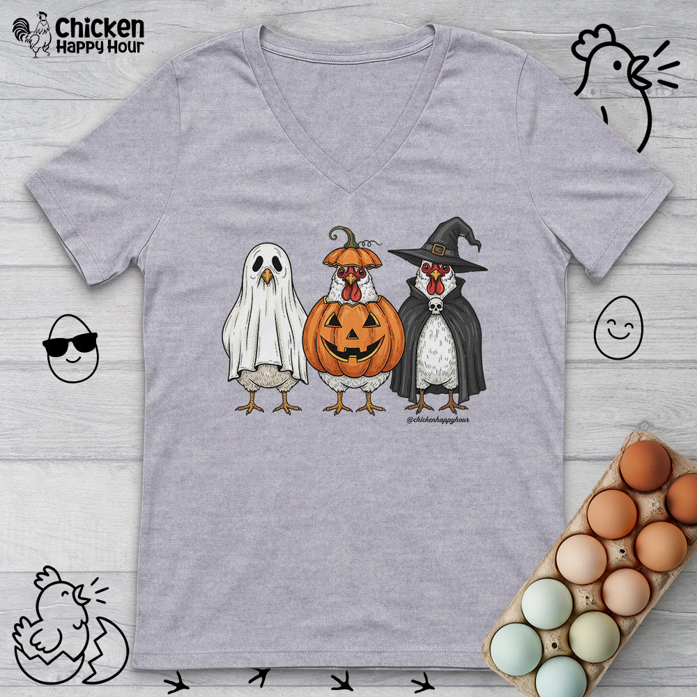 Chickens Wearing Halloween Costumes V-Neck Tee