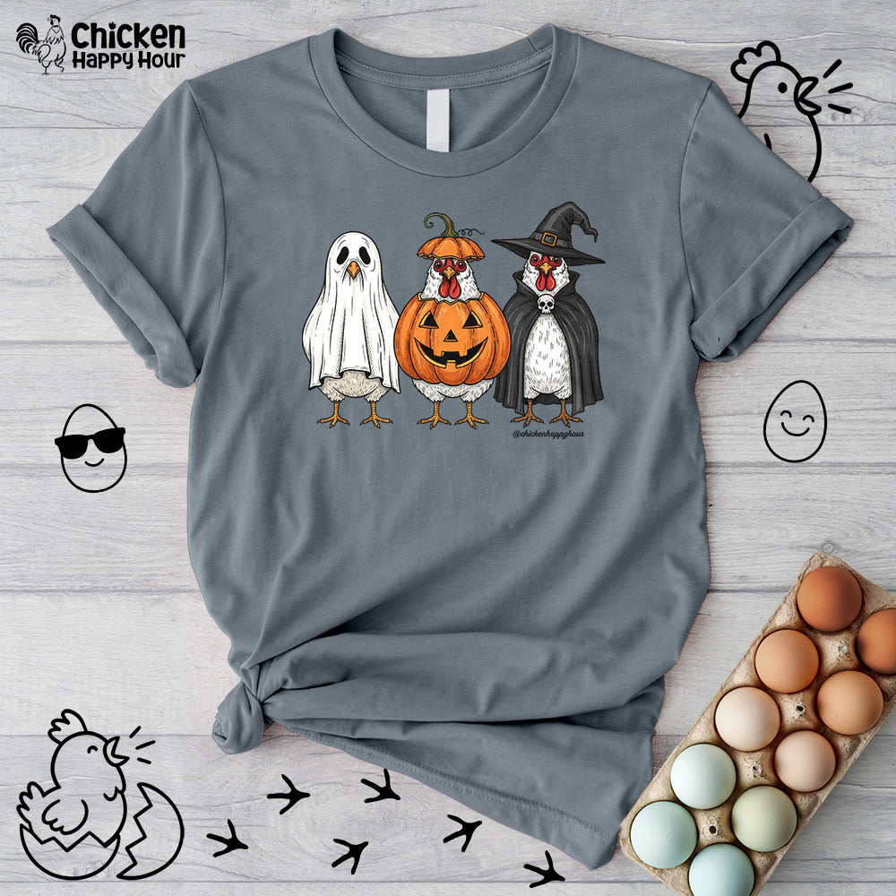 Chickens Wearing Halloween Costumes Unisex Tee