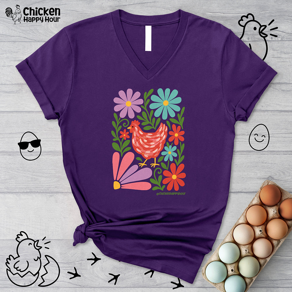 Chicken Blooms V-Neck Tee