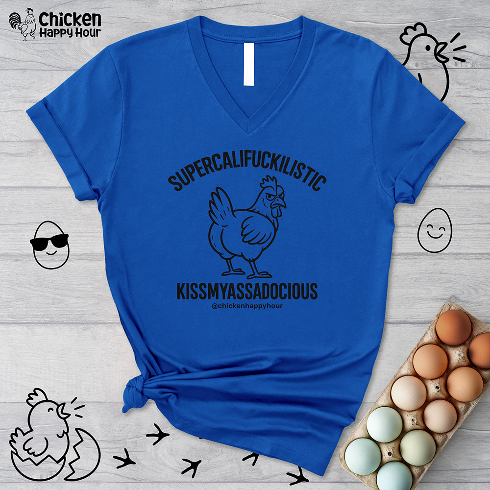 Supercalifuckilistic Kissmyassadocious Black V-Neck Tee