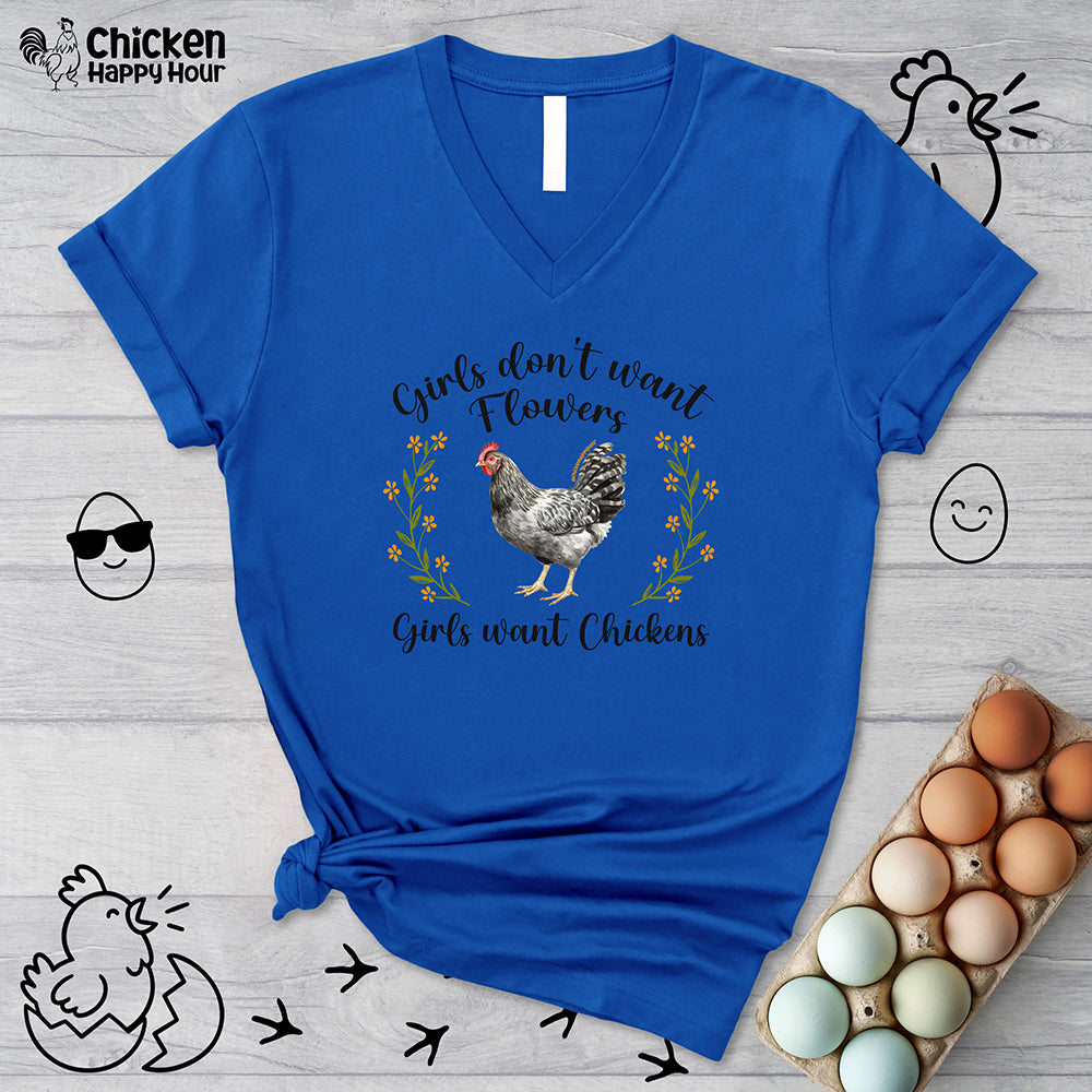 Girls Want Chickens V-Neck Tee