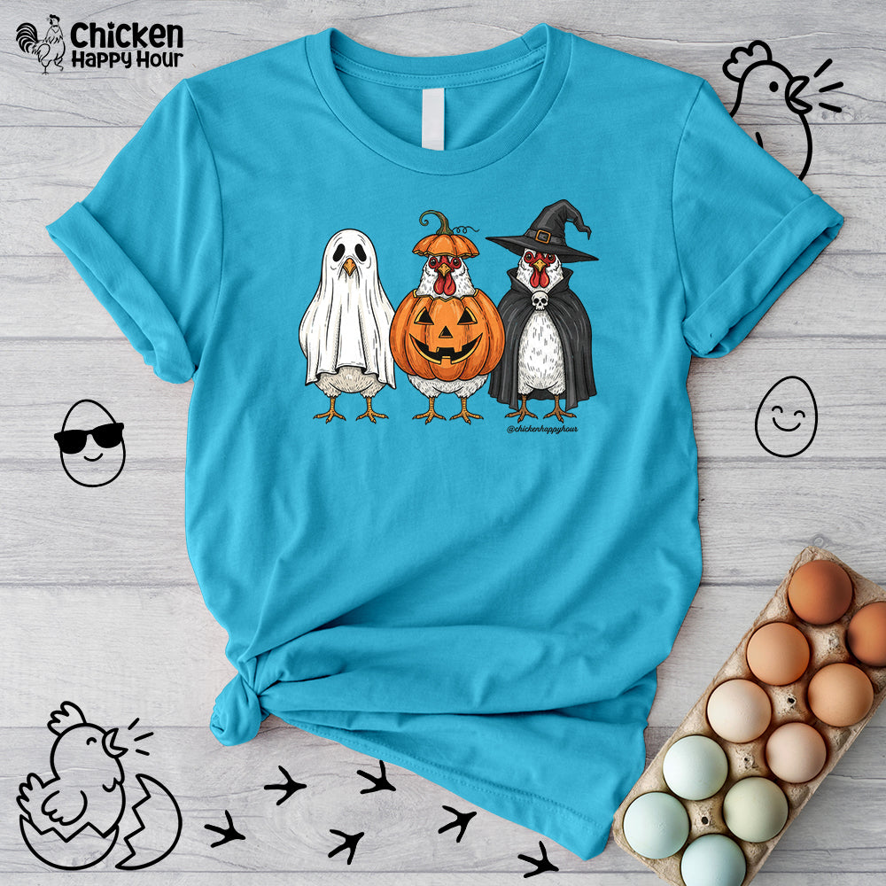 Chickens Wearing Halloween Costumes Unisex Tee