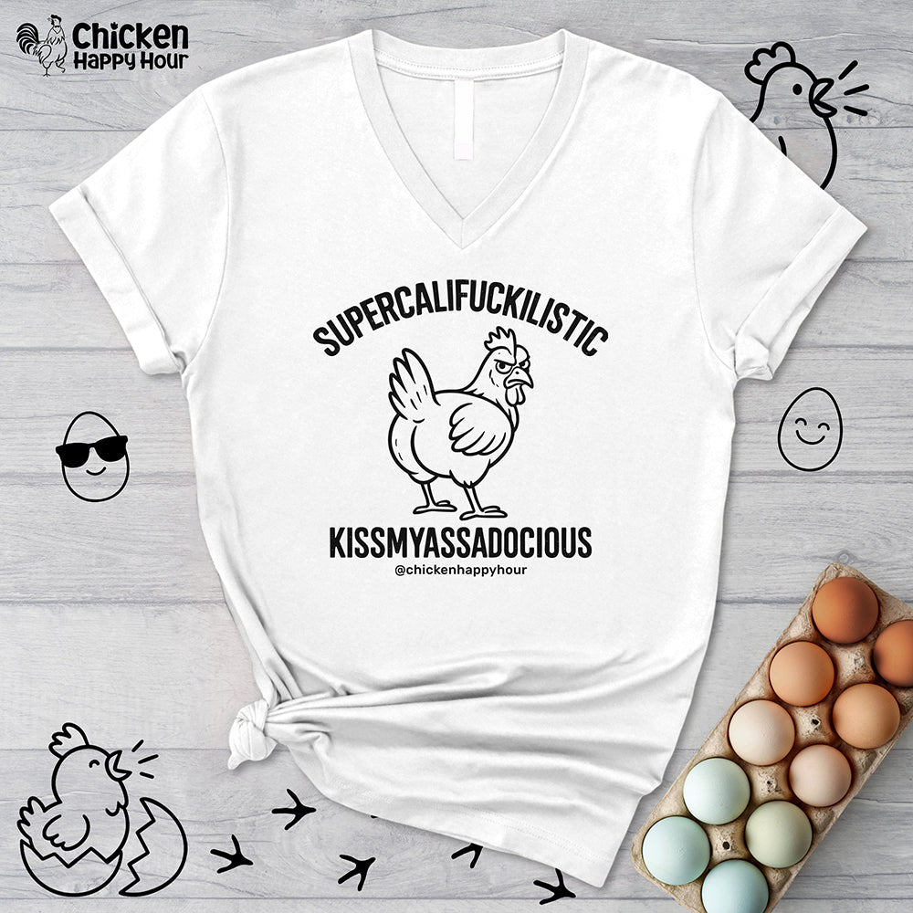 Supercalifuckilistic Kissmyassadocious Black V-Neck Tee