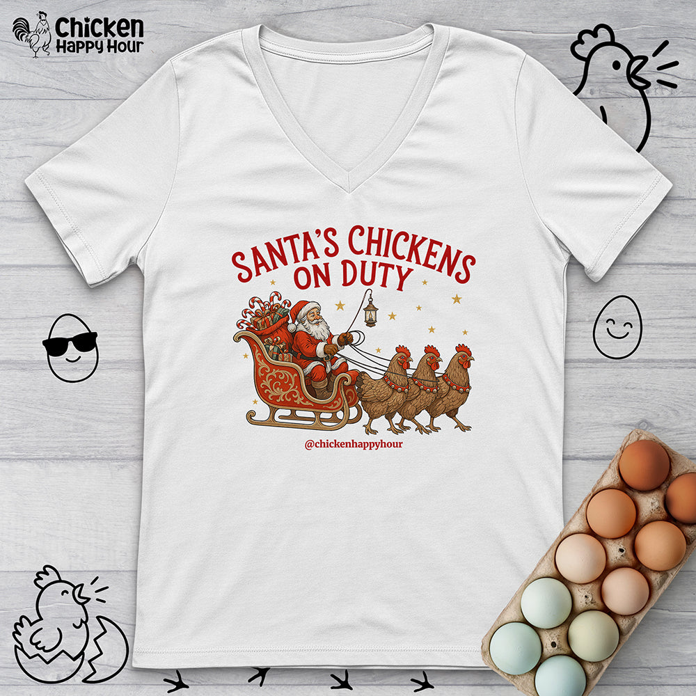 Santa’s Chickens on Duty V-Neck Tee