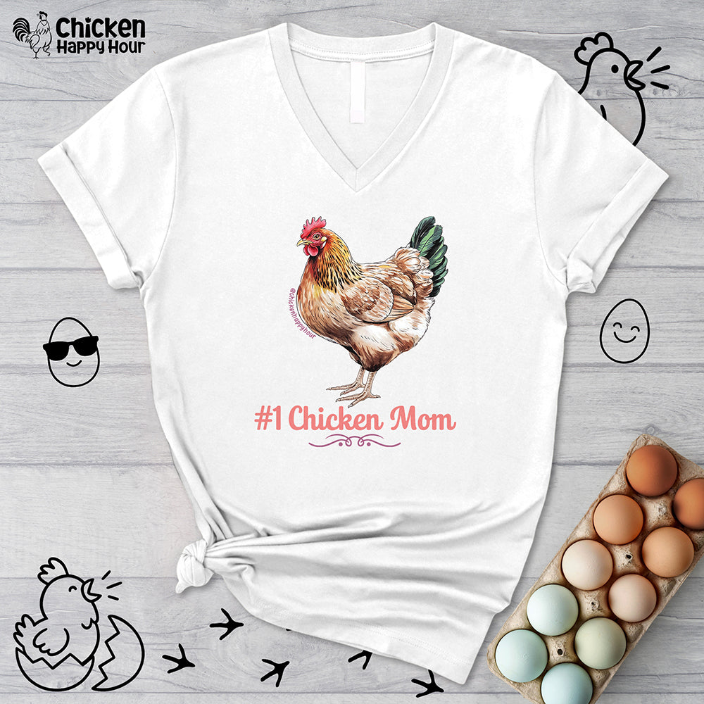 #1 Chicken Mom V-Neck Tee