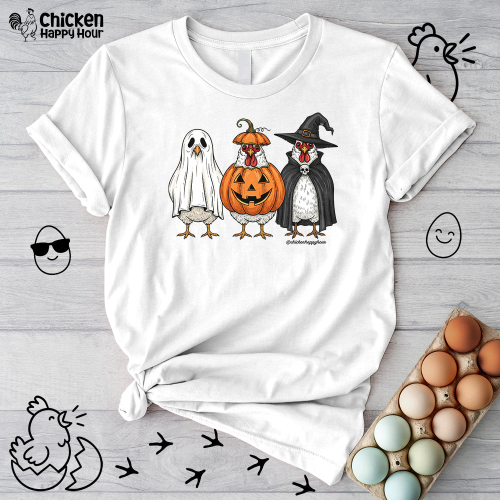 Chickens Wearing Halloween Costumes Unisex Tee