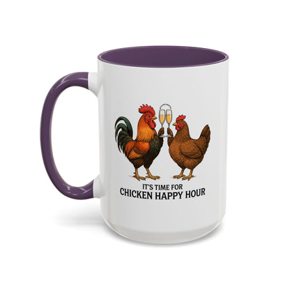 It’s Time for Chicken Happy Hour With  Rooster and Hen Coffee Mug