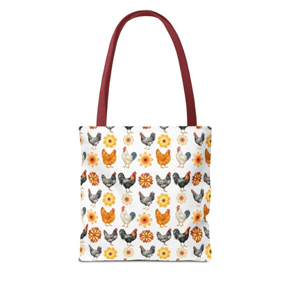 Chicken With Flowers Tote Bag