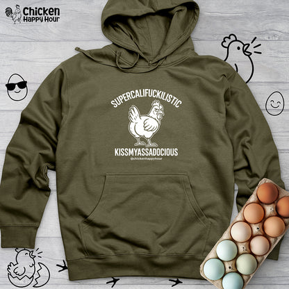 Supercalifuckilistic Kissmyassadocious White Hooded Sweatshirt