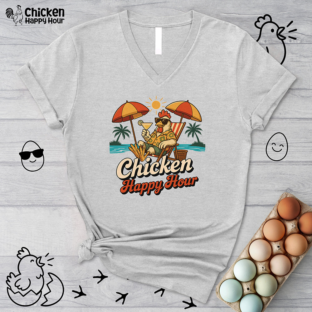 Chicken Happy Hour Beachy Chicken V-Neck Tee