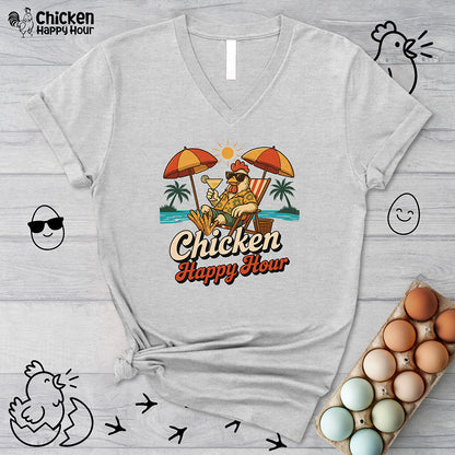 Chicken Happy Hour Beachy Chicken V-Neck Tee