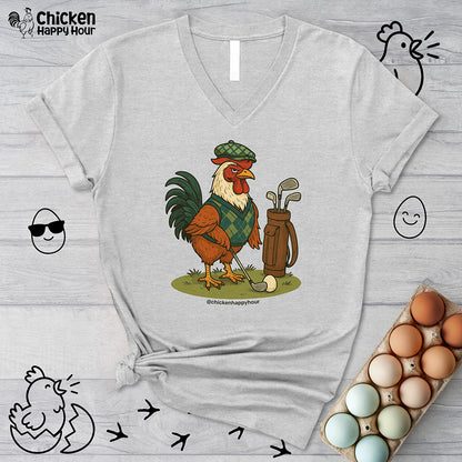 Rooster Playing Golf V-Neck Tee