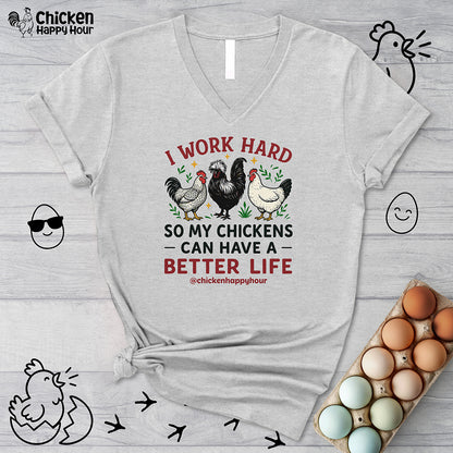 I Work Hard V-Neck Tee