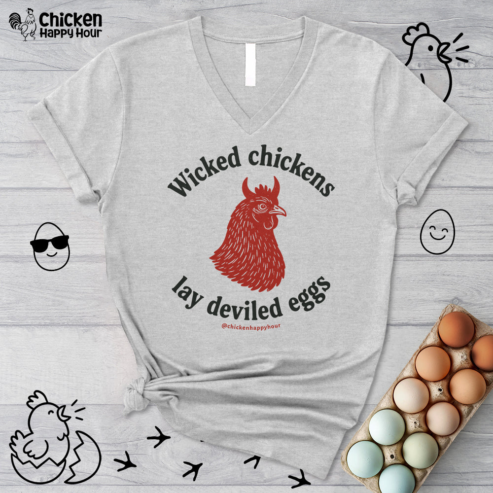 Wicked Chickens Lay Deviled Eggs V-Neck Tee