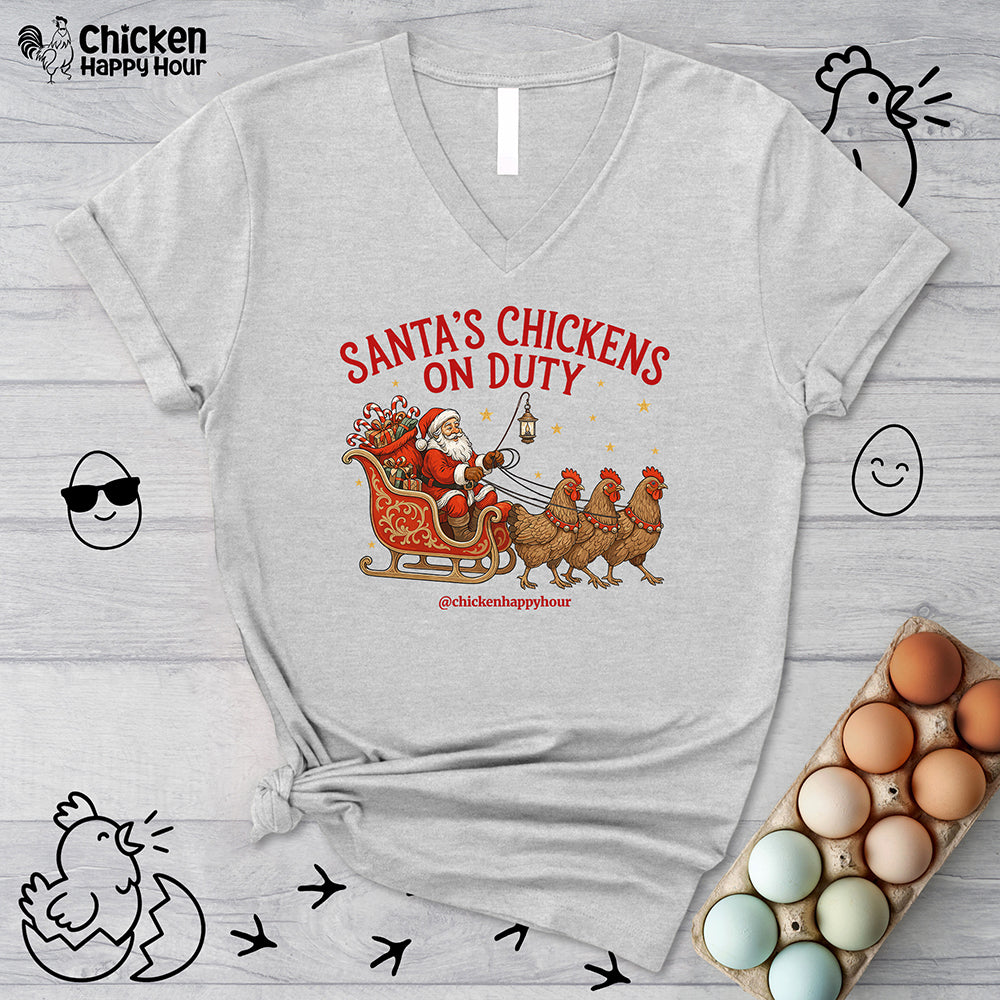 Santa’s Chickens on Duty V-Neck Tee