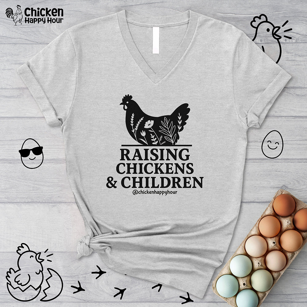 Raising Chickens & Children  V-Neck Tee