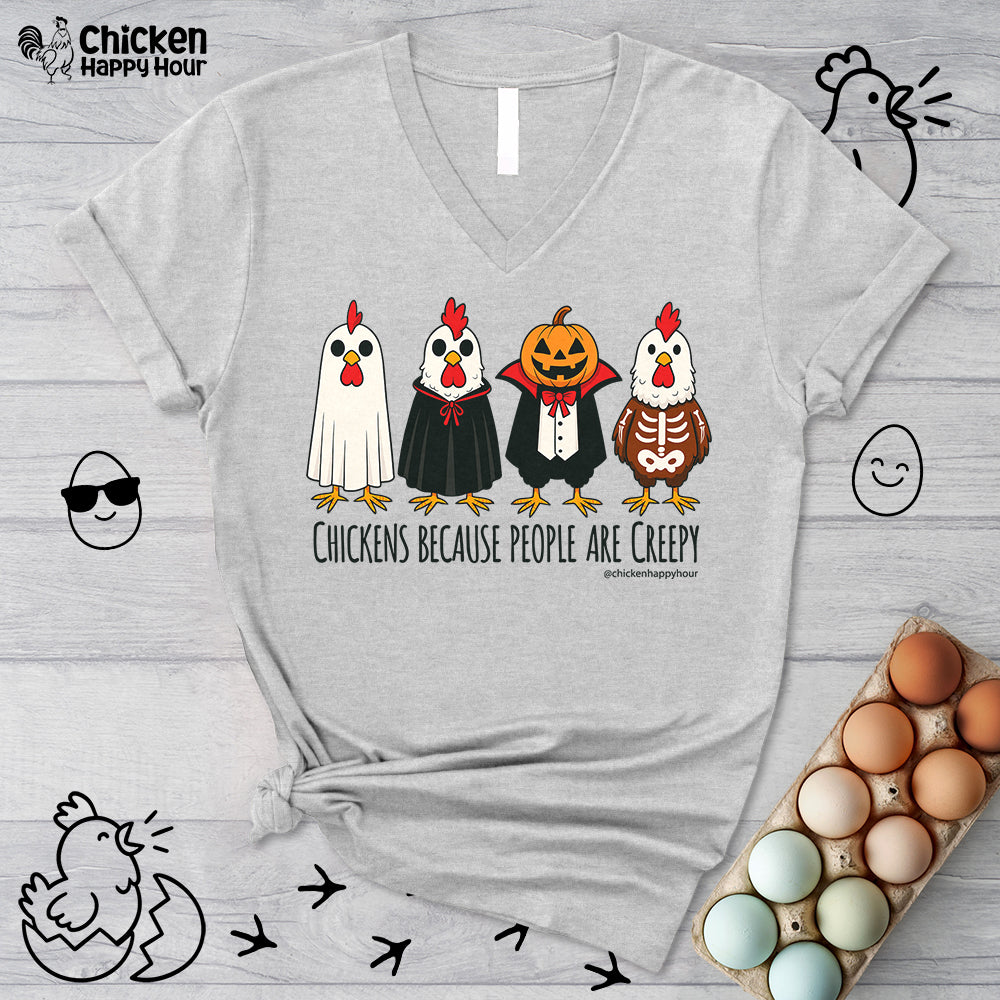 Chickens Because People Are Creepy V-Neck Tee