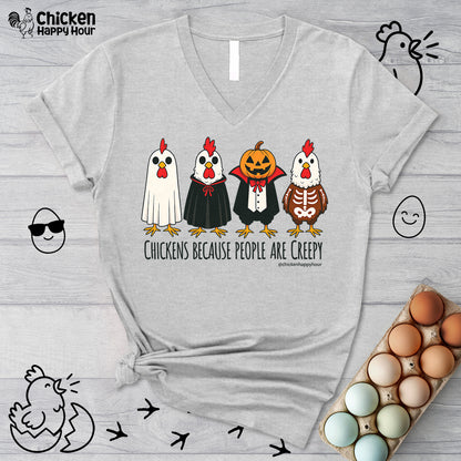Chickens Because People Are Creepy V-Neck Tee