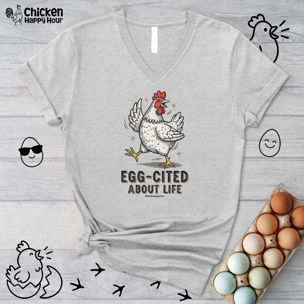Egg-Cited About Life V-Neck Tee